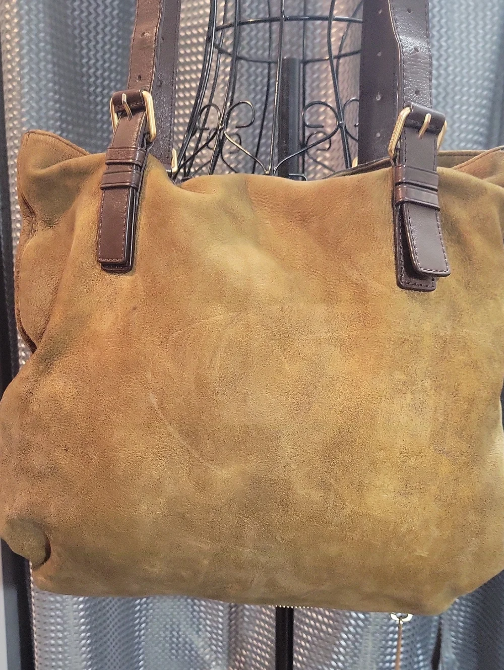 Michael Kors Soft Suede Tote with Brown Leather Straps